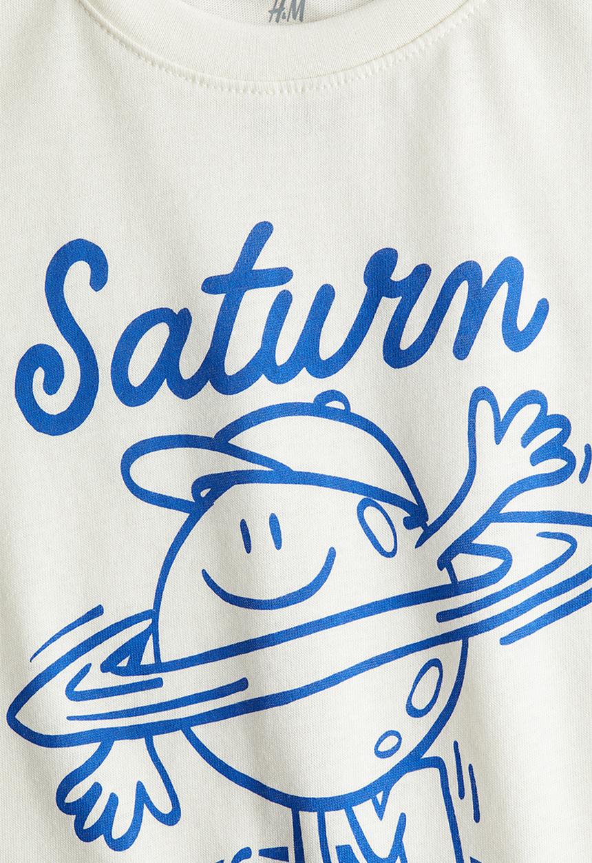 H&M - Motif-detail cotton T-shirt - white/saturn 