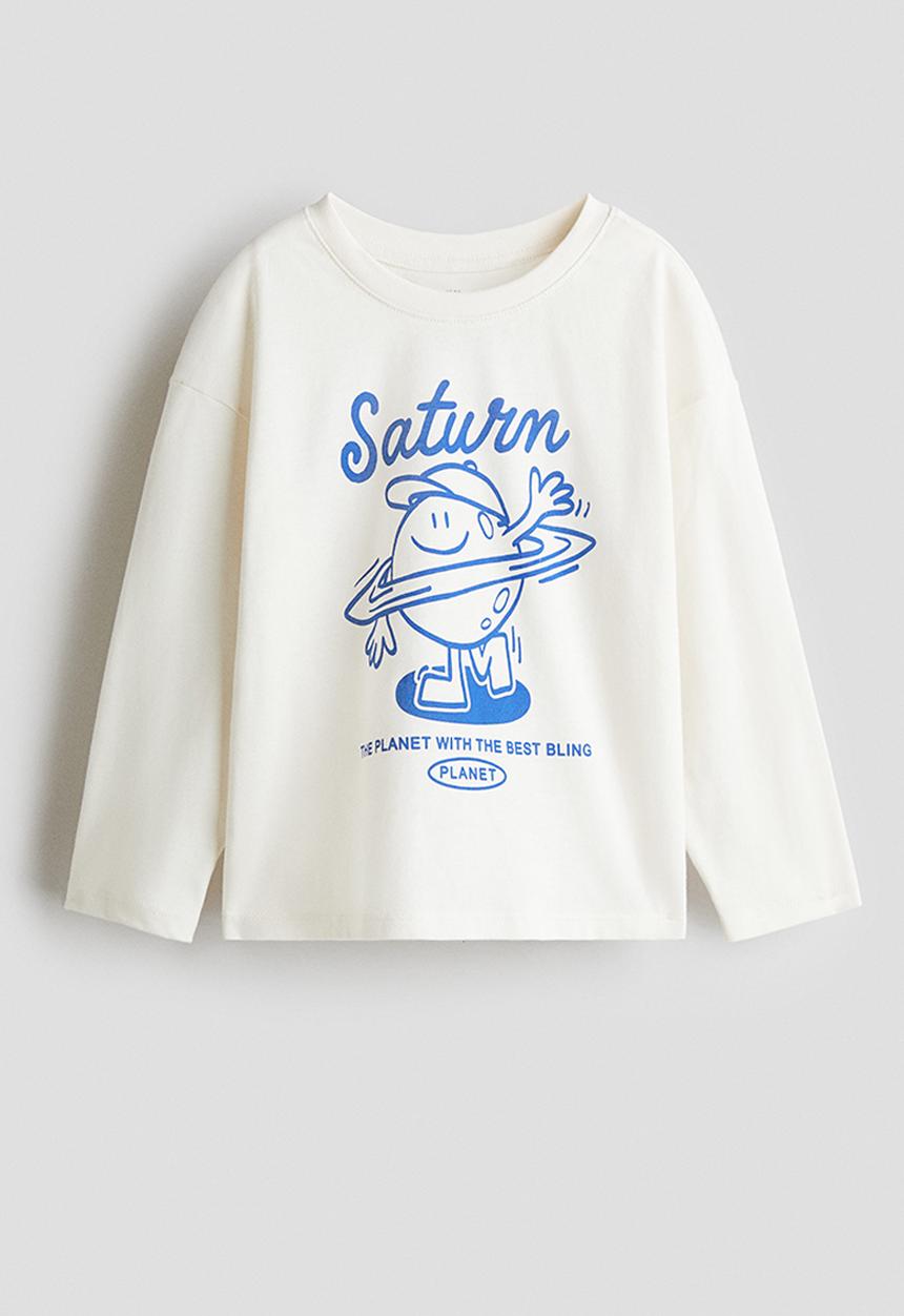 H&M - Motif-detail cotton T-shirt - white/saturn 