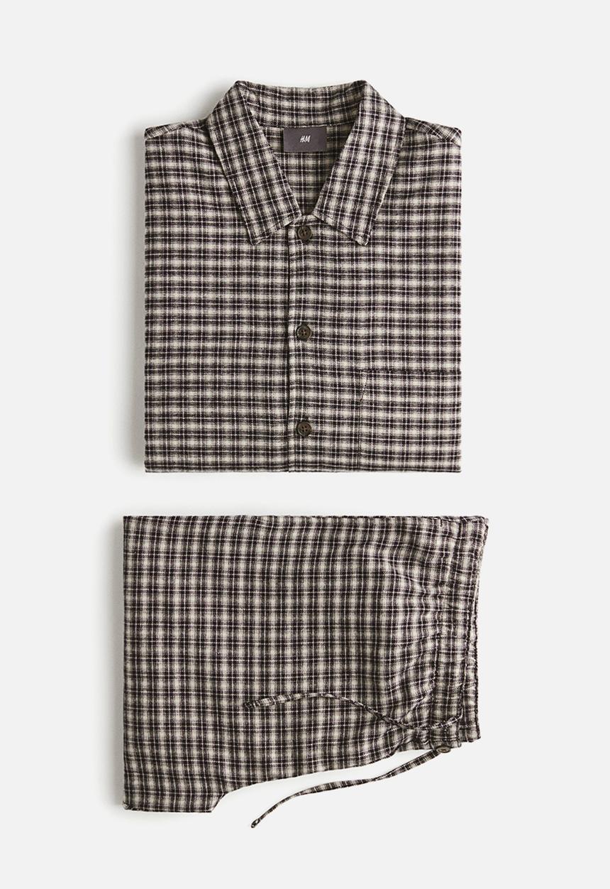 H&M - Flannel pyjama shirt and bottoms - dark blue/checked