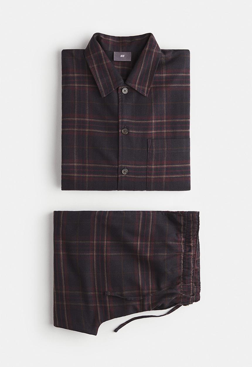 H&M - Flannel pyjama shirt and bottoms - blue,multi