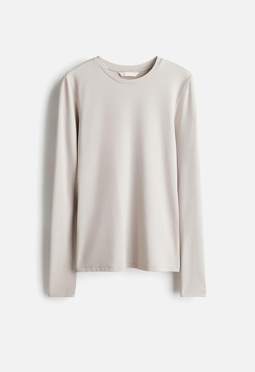 H&M - Long-sleeved microfibre top - light grey