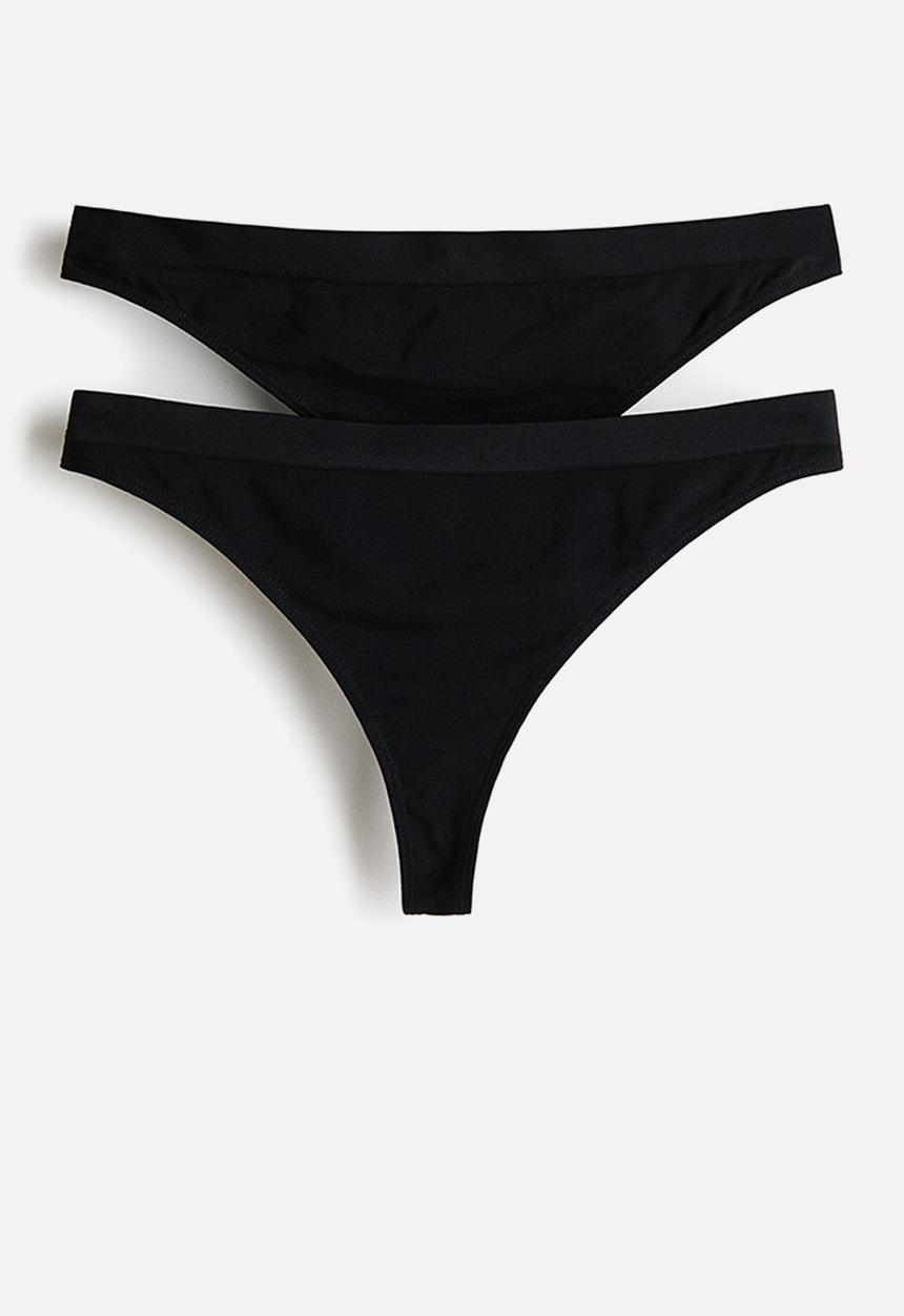 H&M - 2-pack seamless thong briefs - black