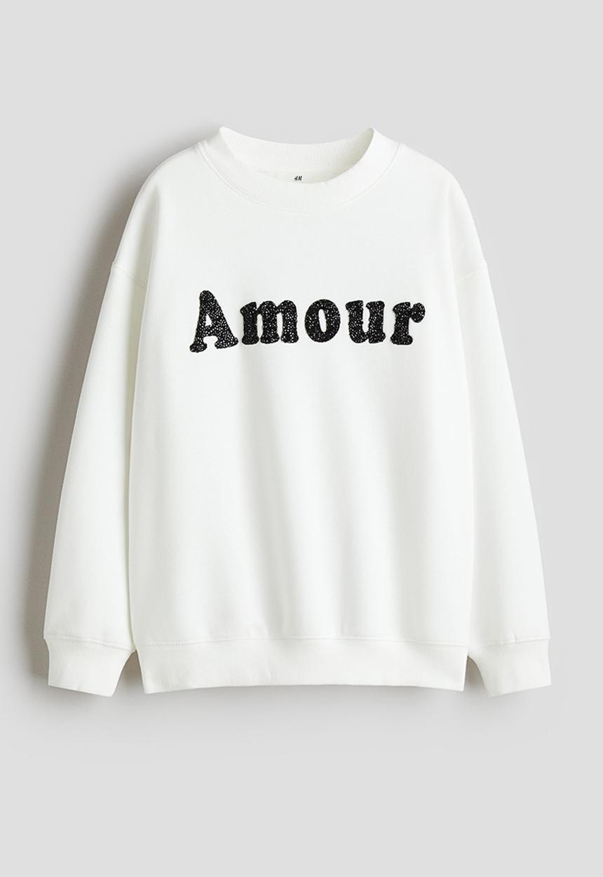 H&M - Motif-detail sweatshirt - white/amour 