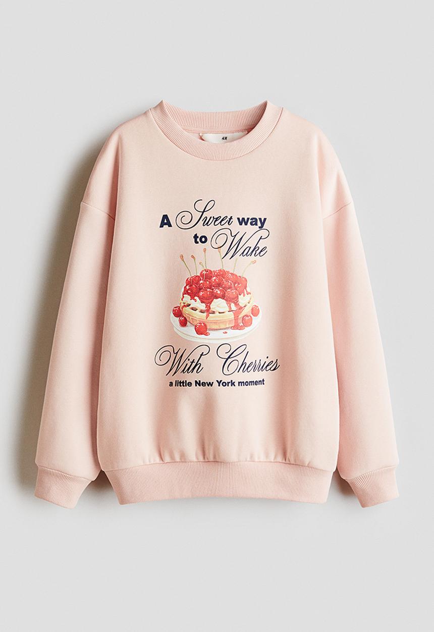 H&M - Motif-detail sweatshirt - light pink/cherries 