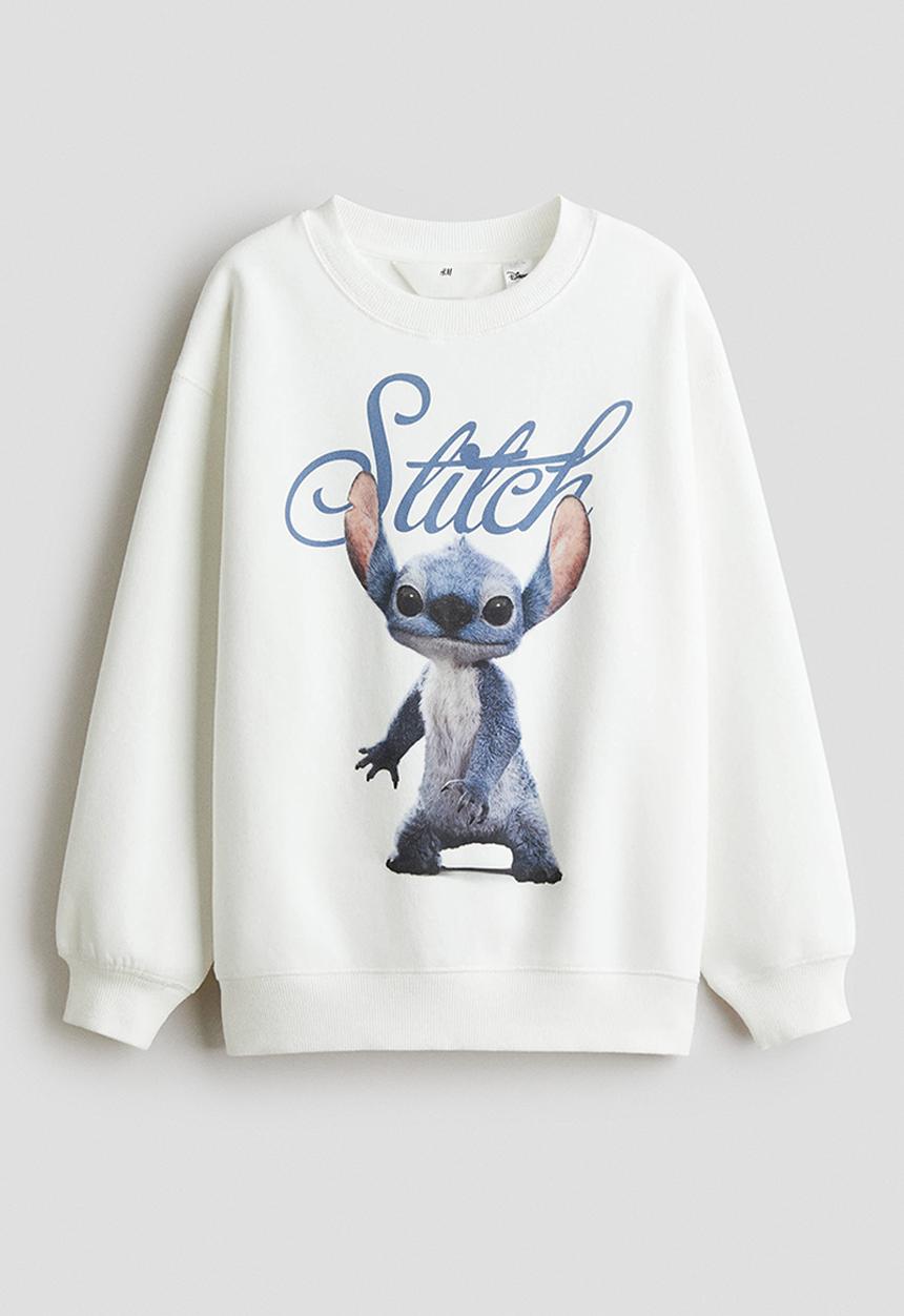 H&M - Oversized print-motif sweatshirt - white/lilo & stitch 
