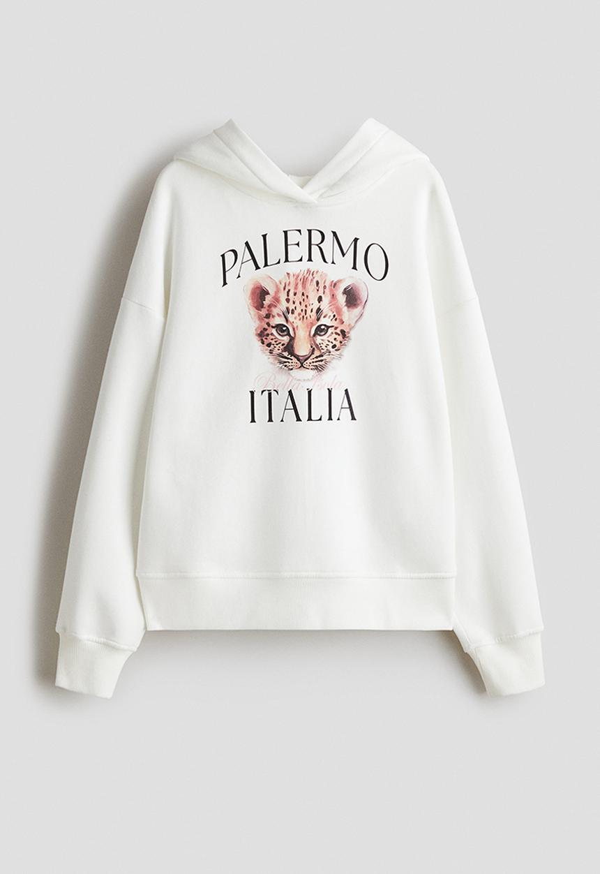 H&M - Oversized motif-detail hoodie - white/palermo