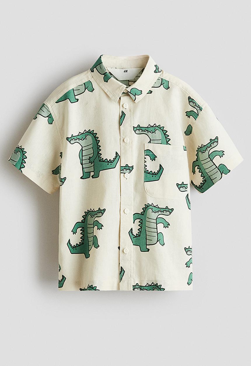 H&M - Linen-blend shirt - light beige/alligators 