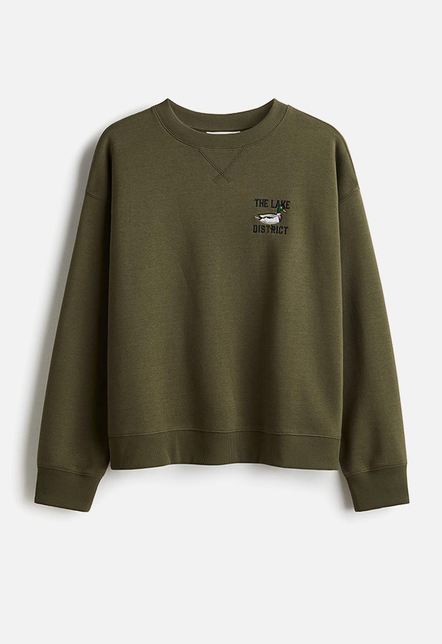 H&M - Text-motif sweatshirt - dark khaki green/mallard