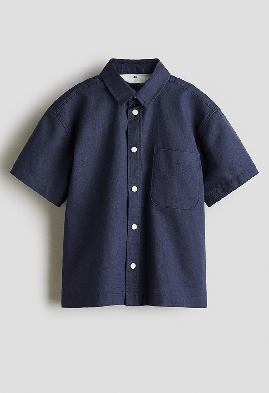 H&M - Linen-blend shirt - navy blue 