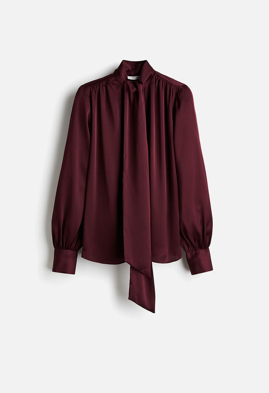 H&M - Tie-neck chiffon blouse - burgundy