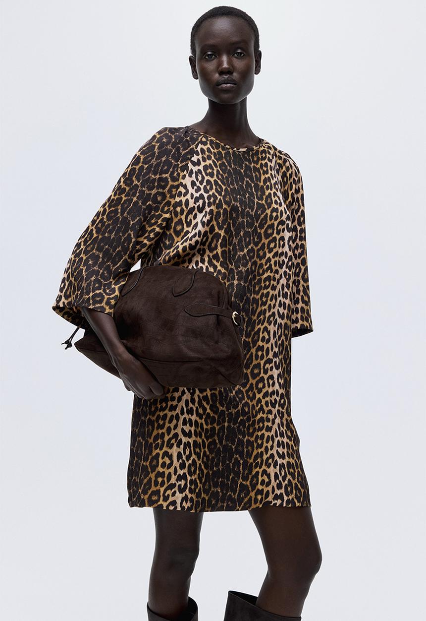 H&M - A-line dress - beige leopard print