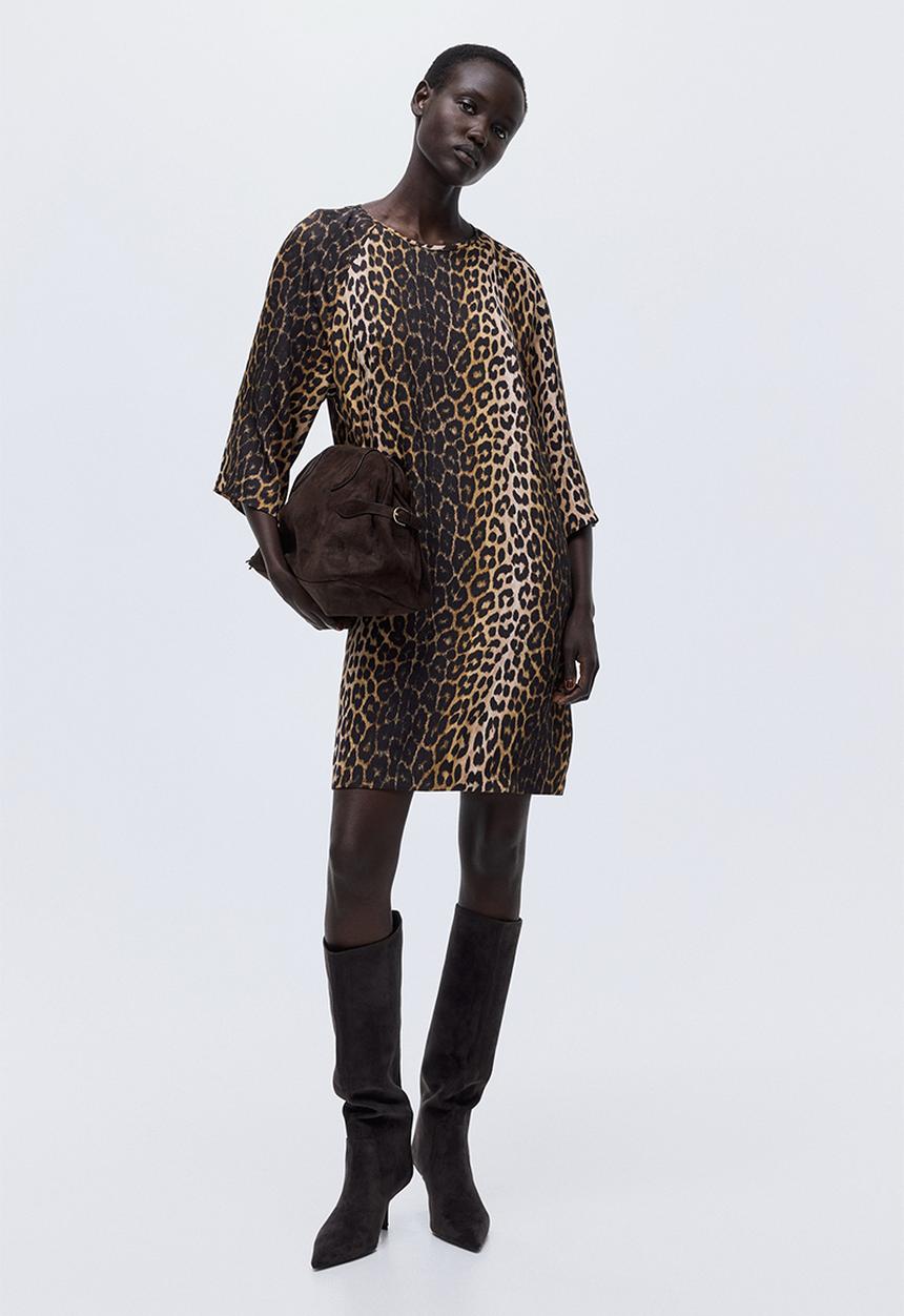 H&M - A-line dress - beige leopard print