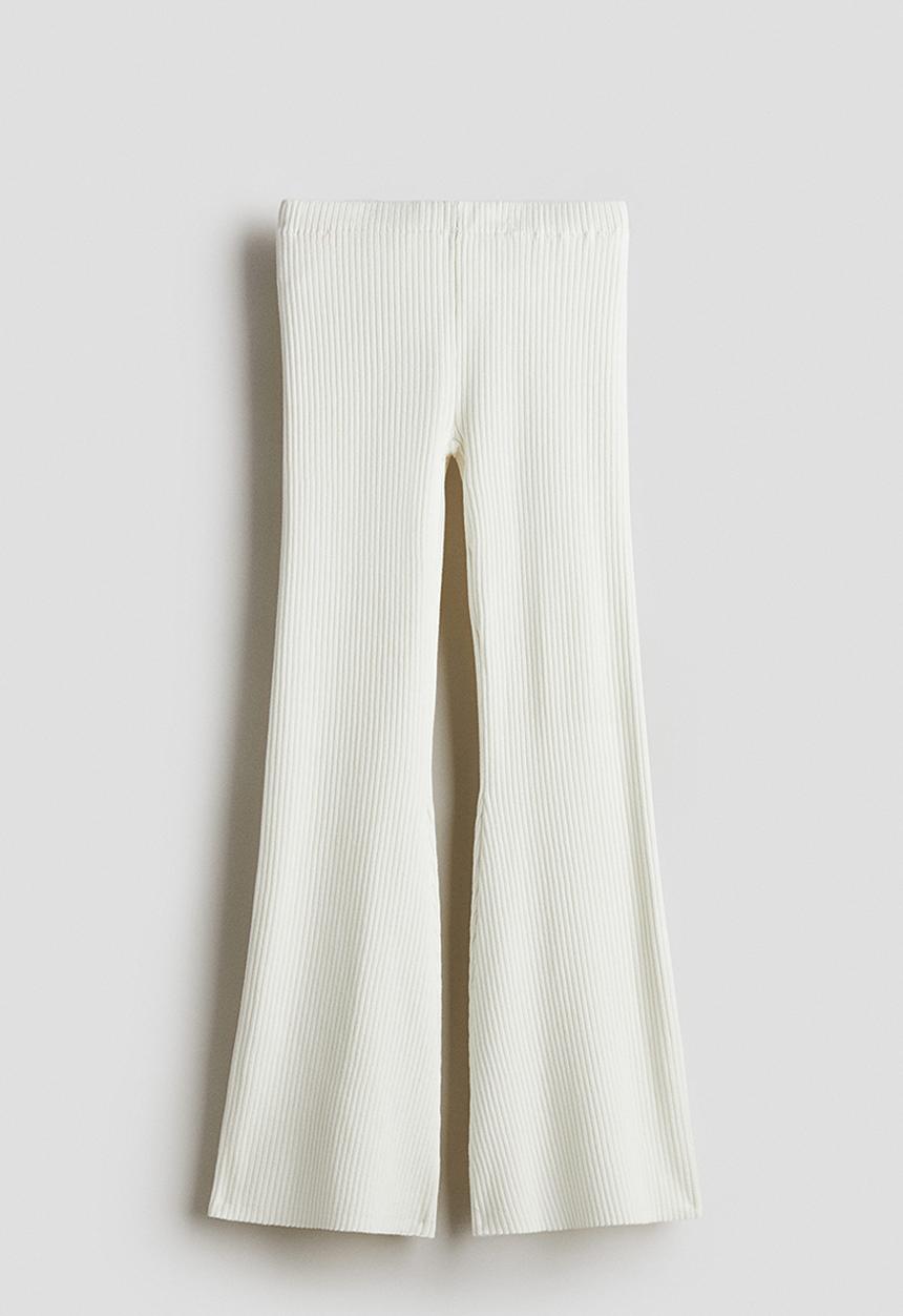 H&M - Flared rib-knit trousers - white