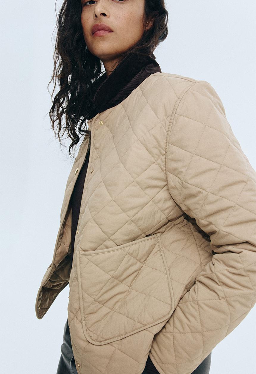 H&M - Quilted corduroy-collar jacket - beige