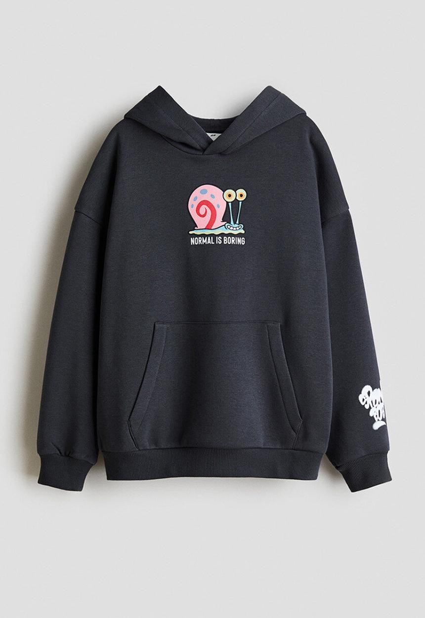 H&M - Printed hoodie - dark grey/spongebob 