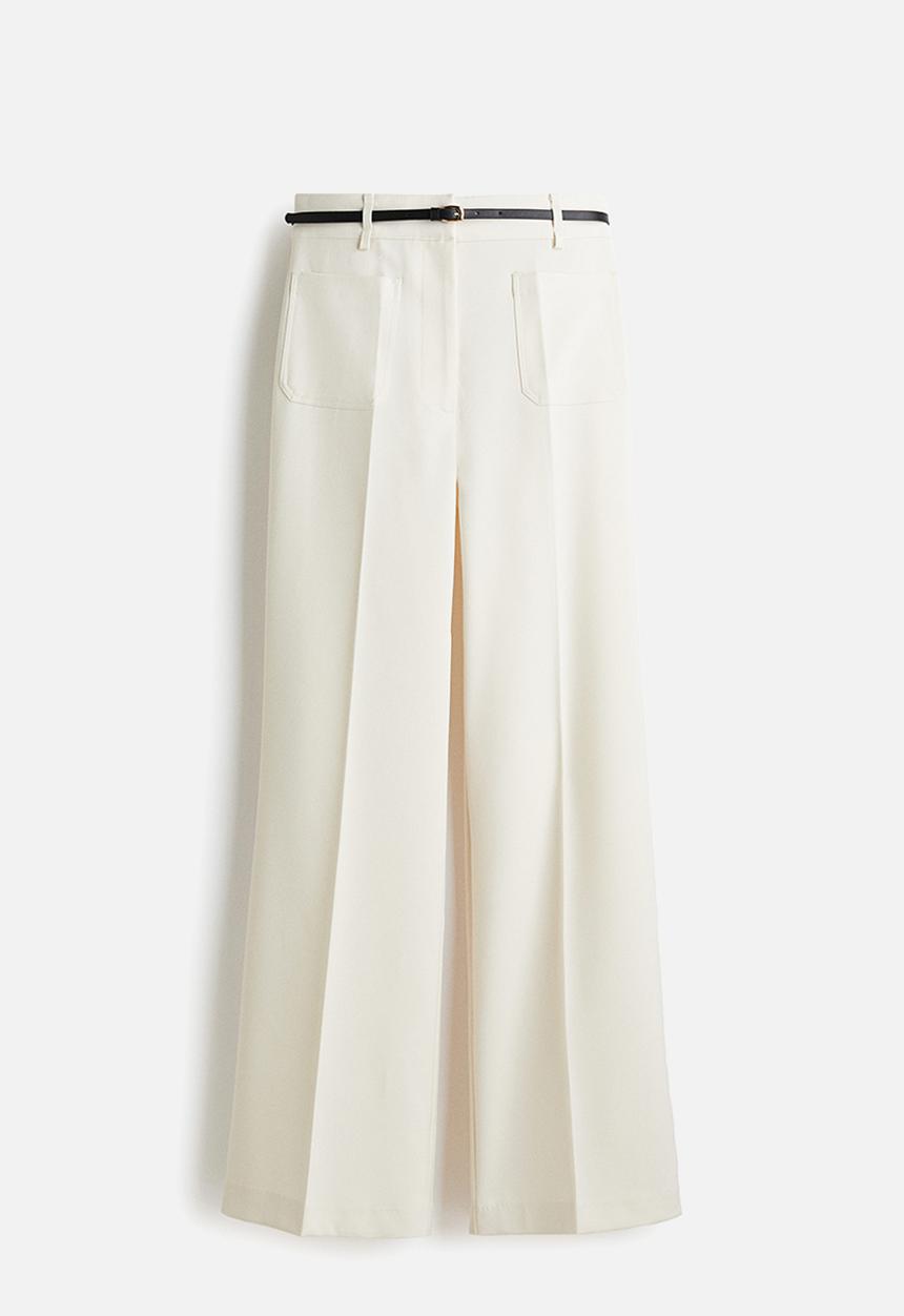 H&M - Flared belted trousers - cream