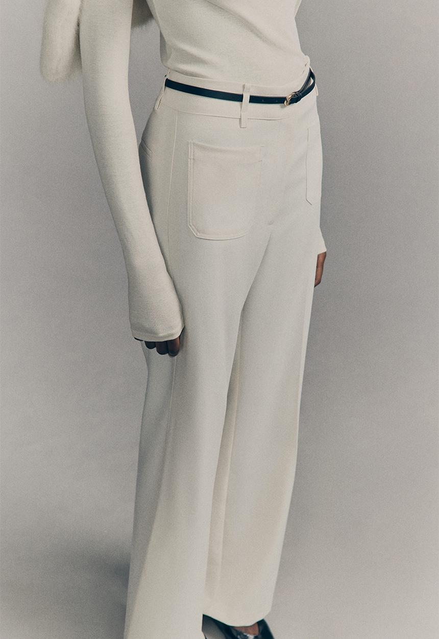 H&M - Flared belted trousers - cream