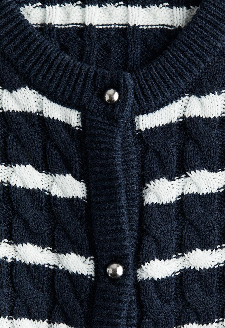 H&M - Textured-knit cardigan - navy blue/striped
