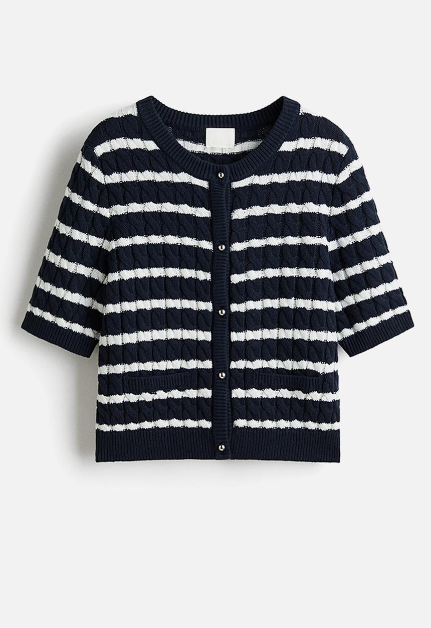 H&M - Textured-knit cardigan - navy blue/striped