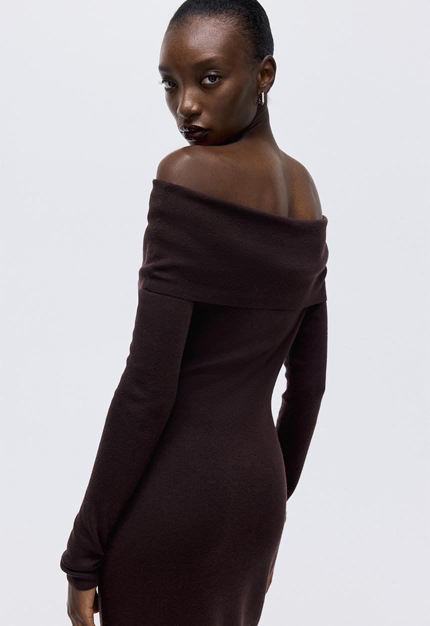 H&M - Off-the-shoulder dress - dark brown