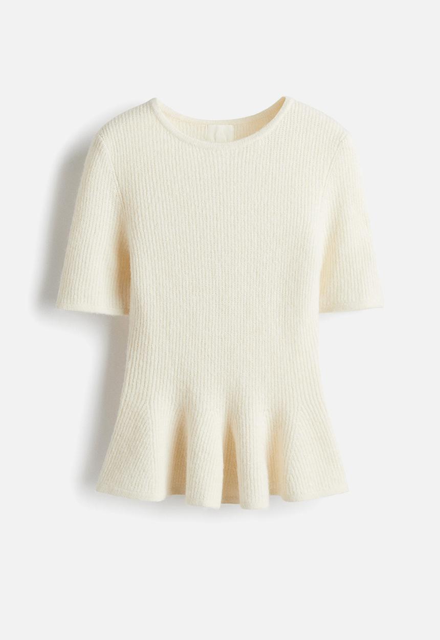 H&M - Rib-knit peplum top - cream