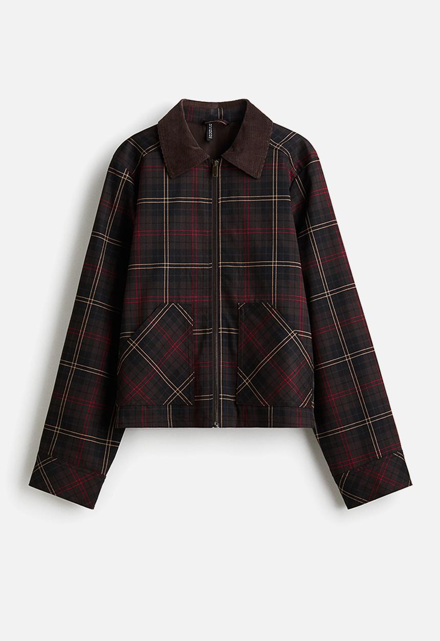 H&M - Corduroy-collar twill jacket - dark brown checked