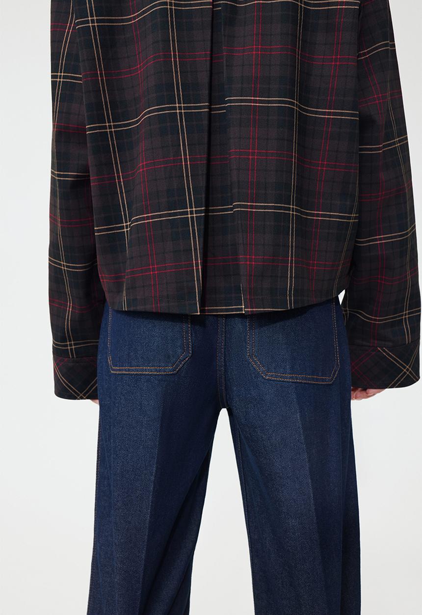 H&M - Corduroy-collar twill jacket - dark brown checked