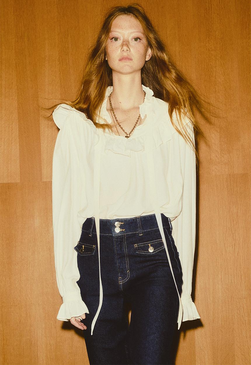H&M - Frill-trimmed blouse - cream 