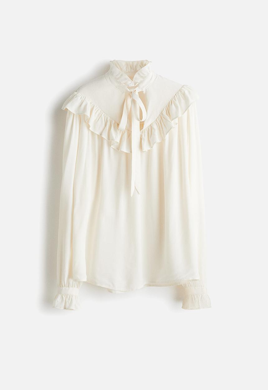 Frill-trimmed blouse - cream - 1308403001