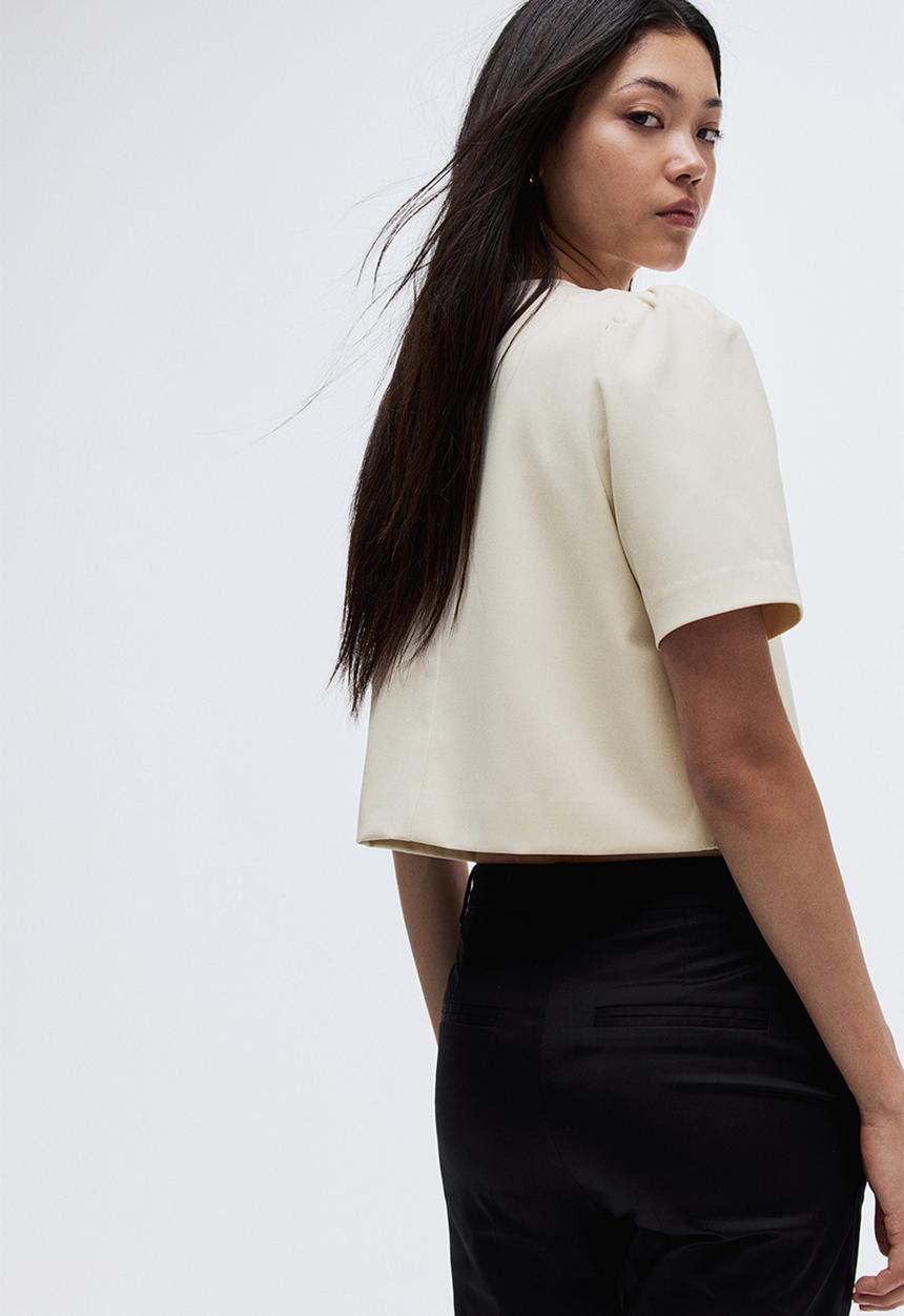 H&M - Puff-sleeved twill jacket - cream 