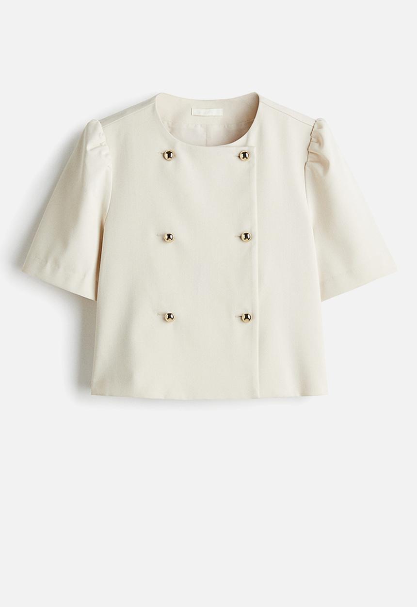 H&M - Puff-sleeved twill jacket - cream 