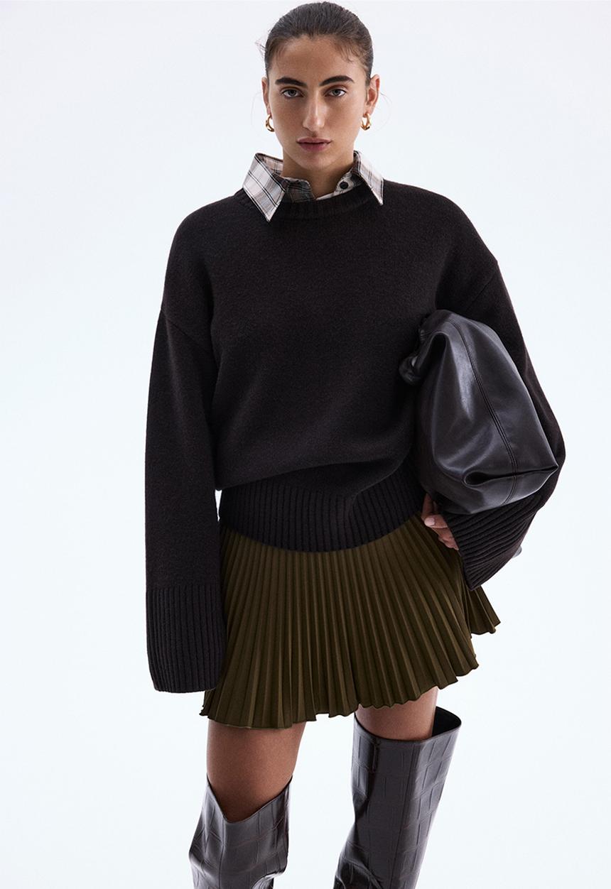 H&M - Pleated mini skort - dark khaki  green