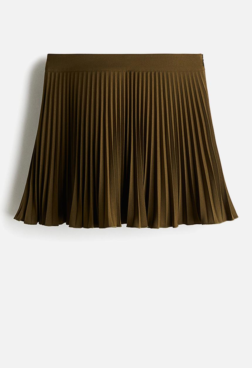H&M - Pleated mini skort - dark khaki  green