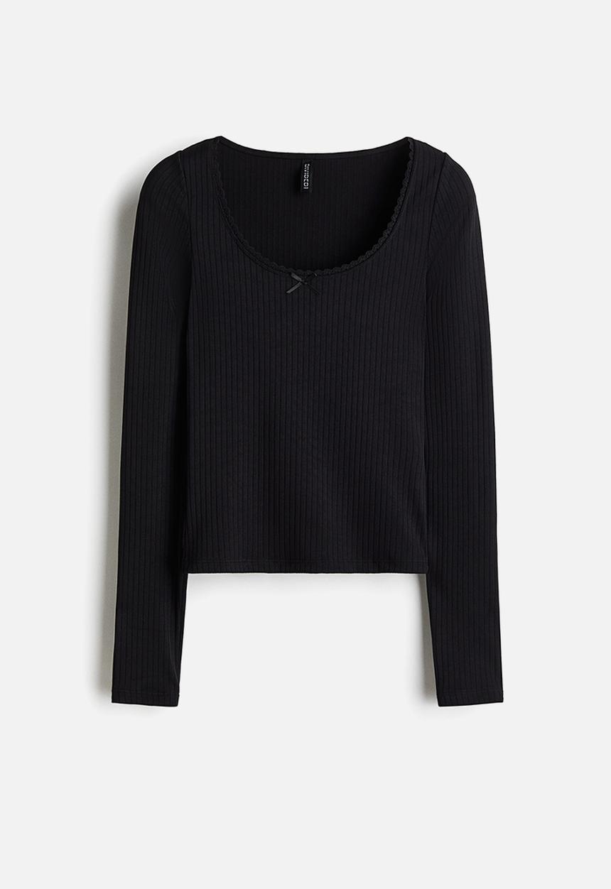 H&M - Ribbed jersey top - black