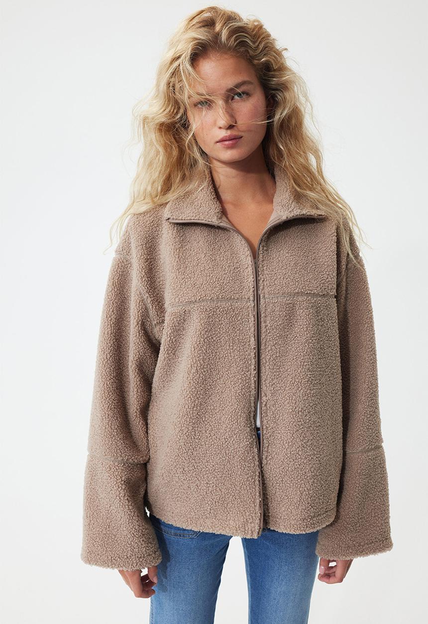 H&M - Zip-through teddy sweatshirt - dark mole