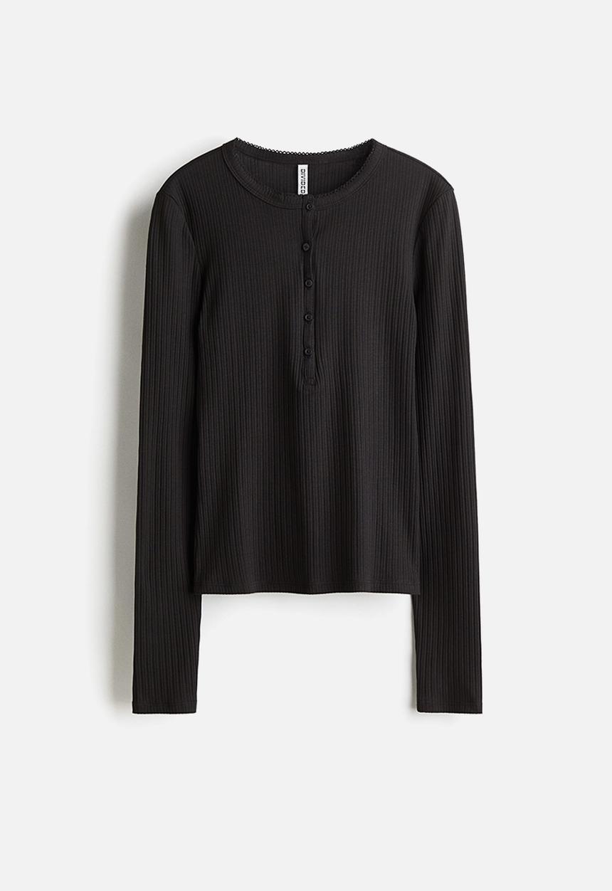 H&M - Ribbed henley top - dark grey