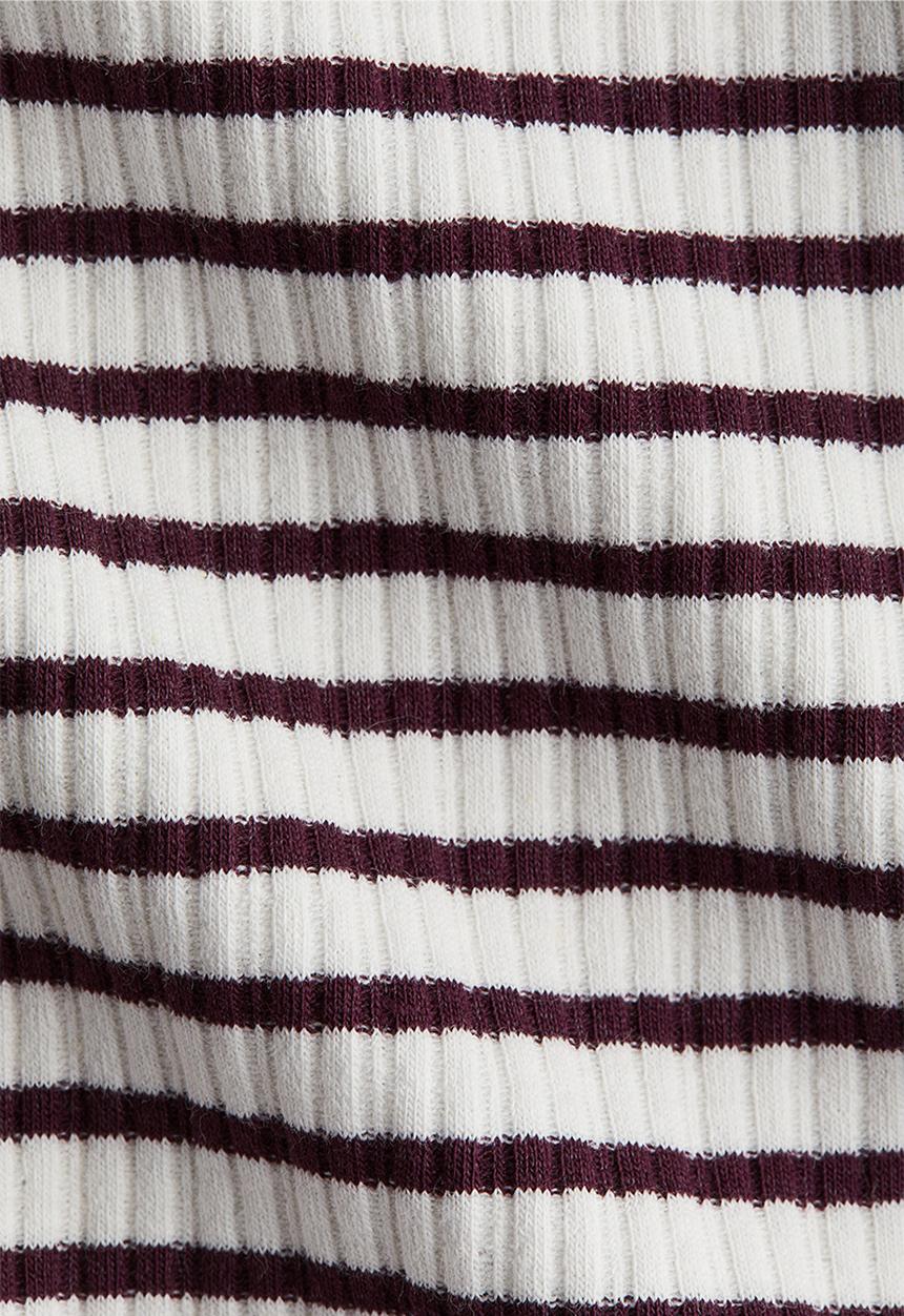 H&M - Ribbed henley top - white & burgundy striped