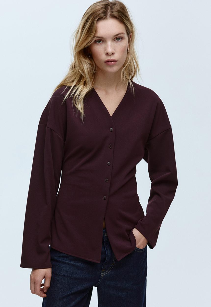H&M - Button-front top - burgundy