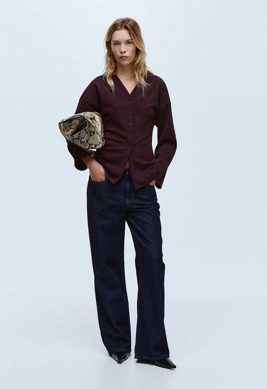 H&M - Button-front top - burgundy