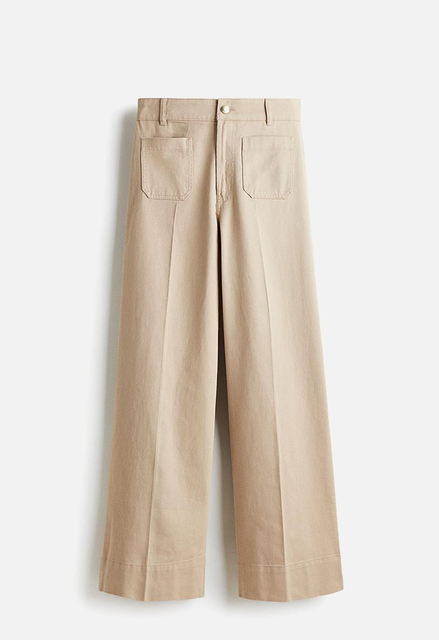 H&M - Wide twill trousers - beige