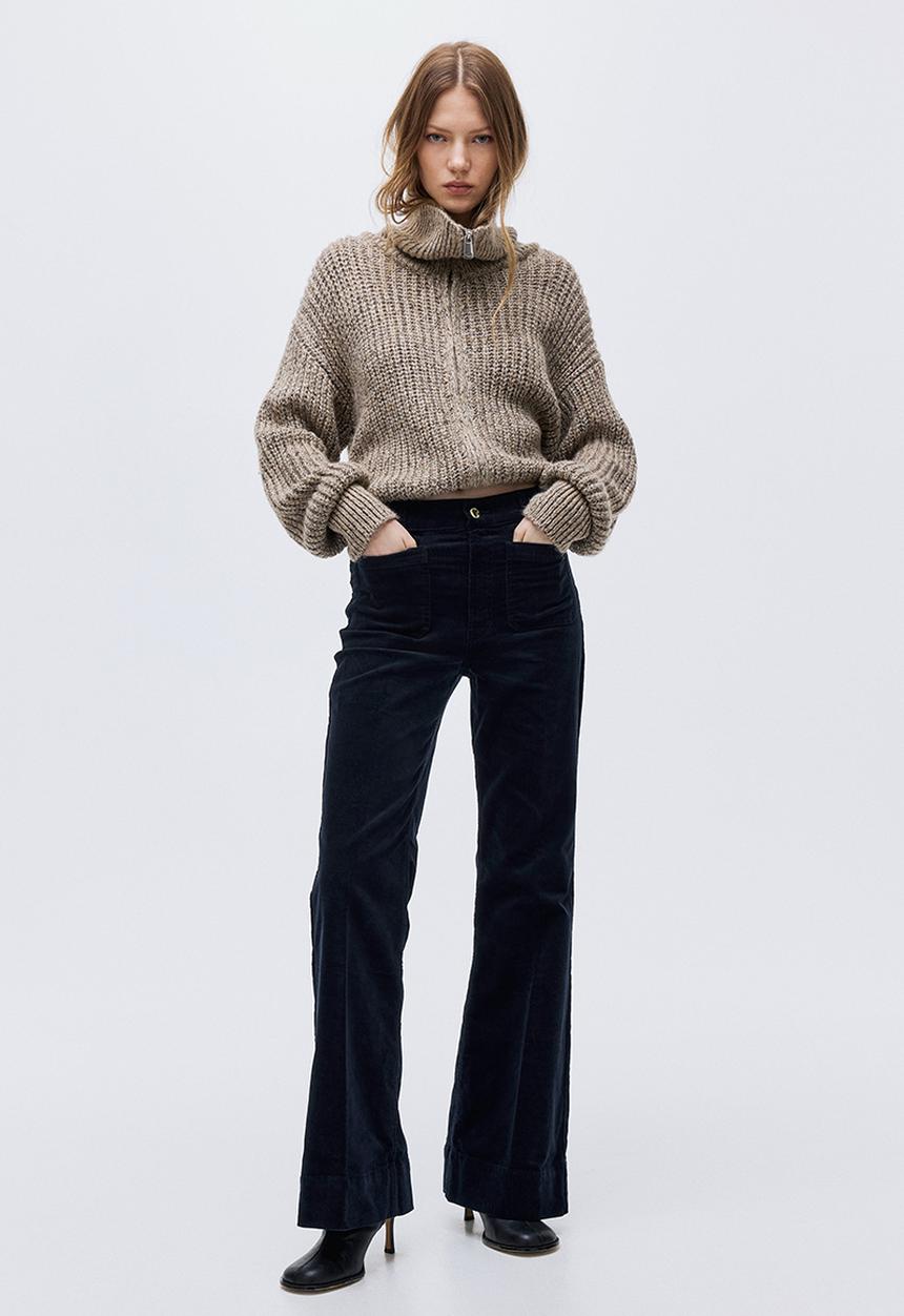 H&M - Flared corduroy trousers - navy blue