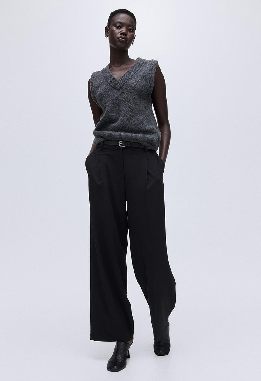 H&M - Wide tailored trousers - black