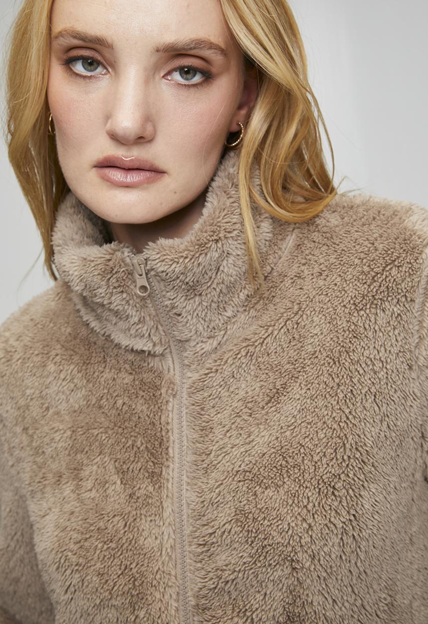 Stella Morgan - Long sleeve Zip Through Faux Teddy Jacket - Mocha