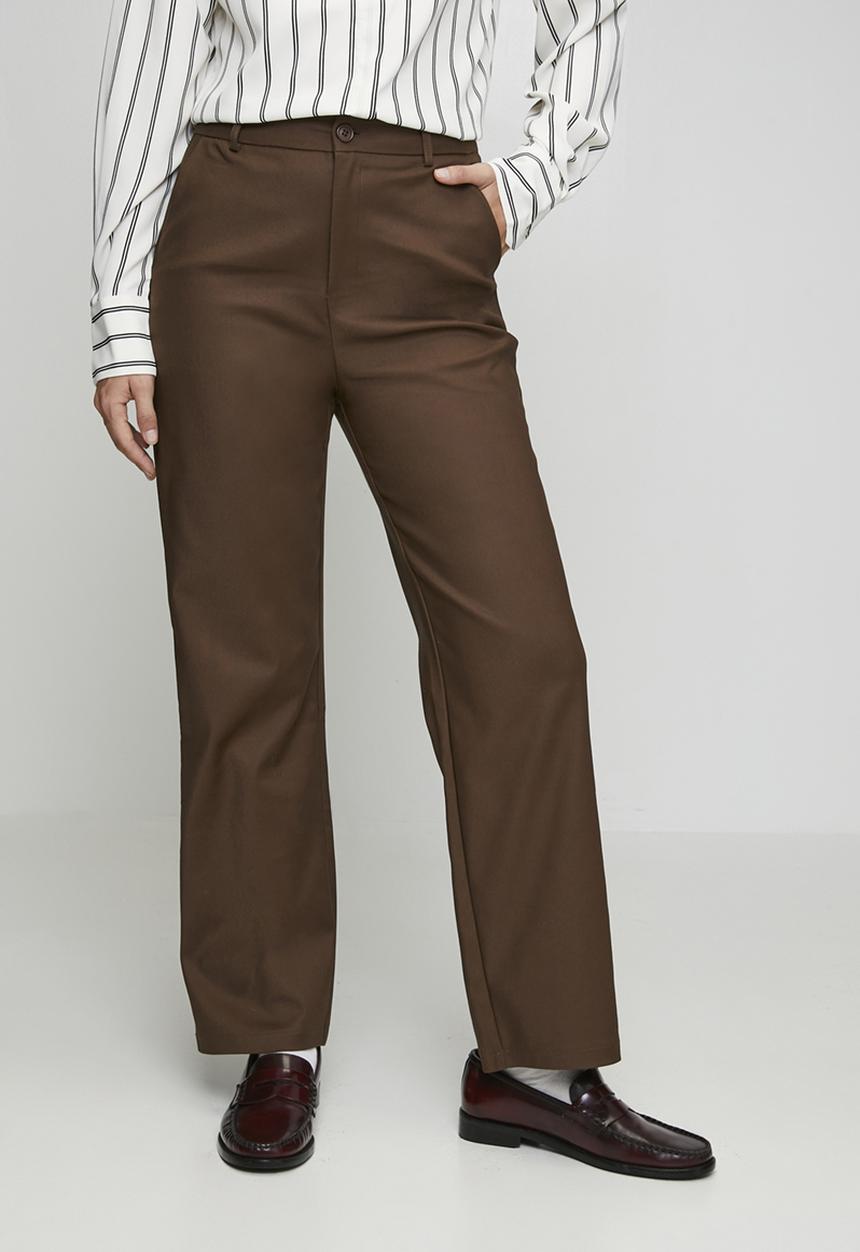 Stella Morgan - Mid Waist Straight Leg Stretch Sateen Trouser - Brown