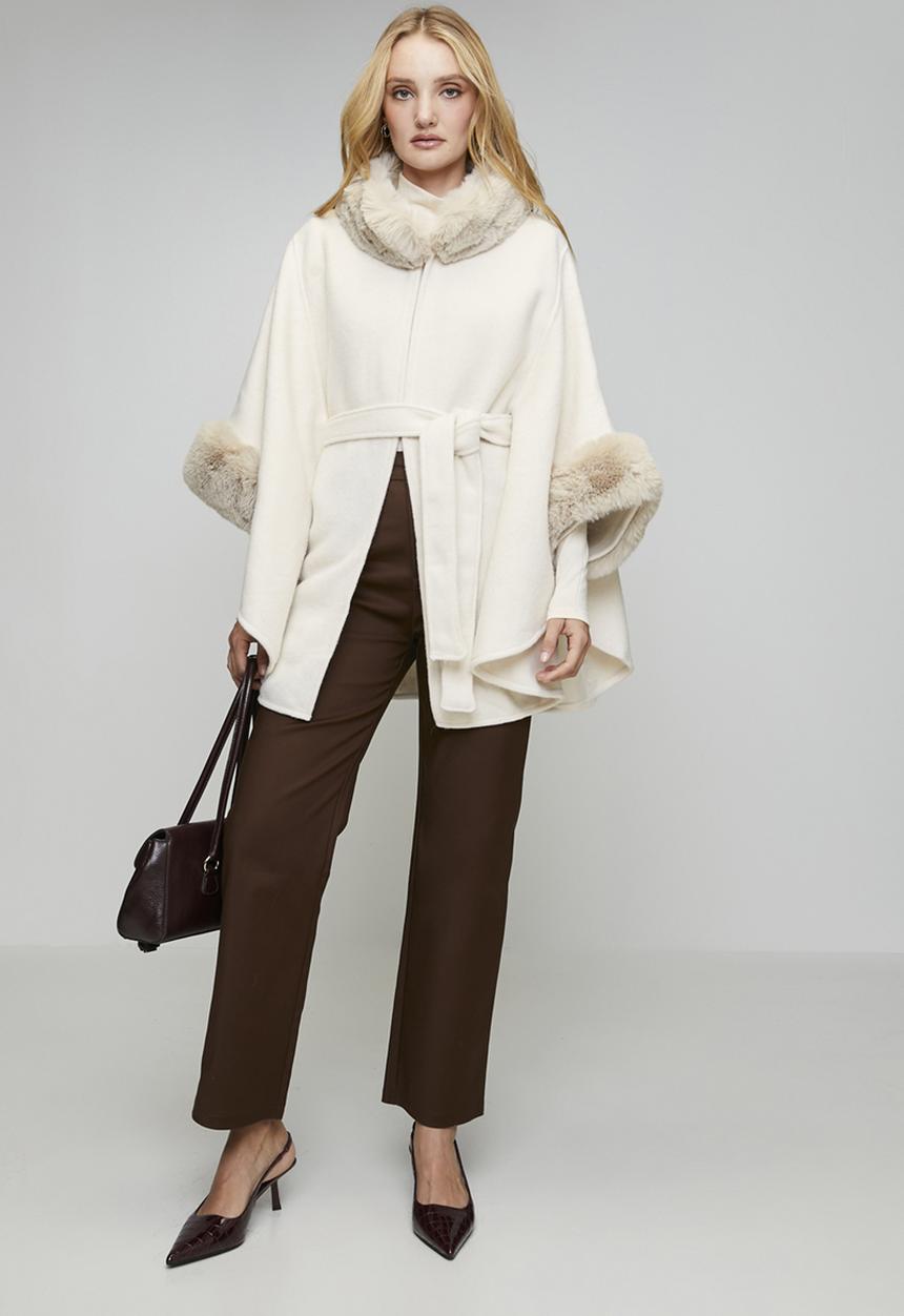 Stella Morgan - Faux Fur Trim Poncho - Ivory