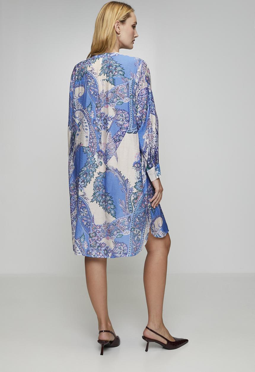 Stella Morgan - Long sleeve Button Through Sheer Printed Blouse - Blue