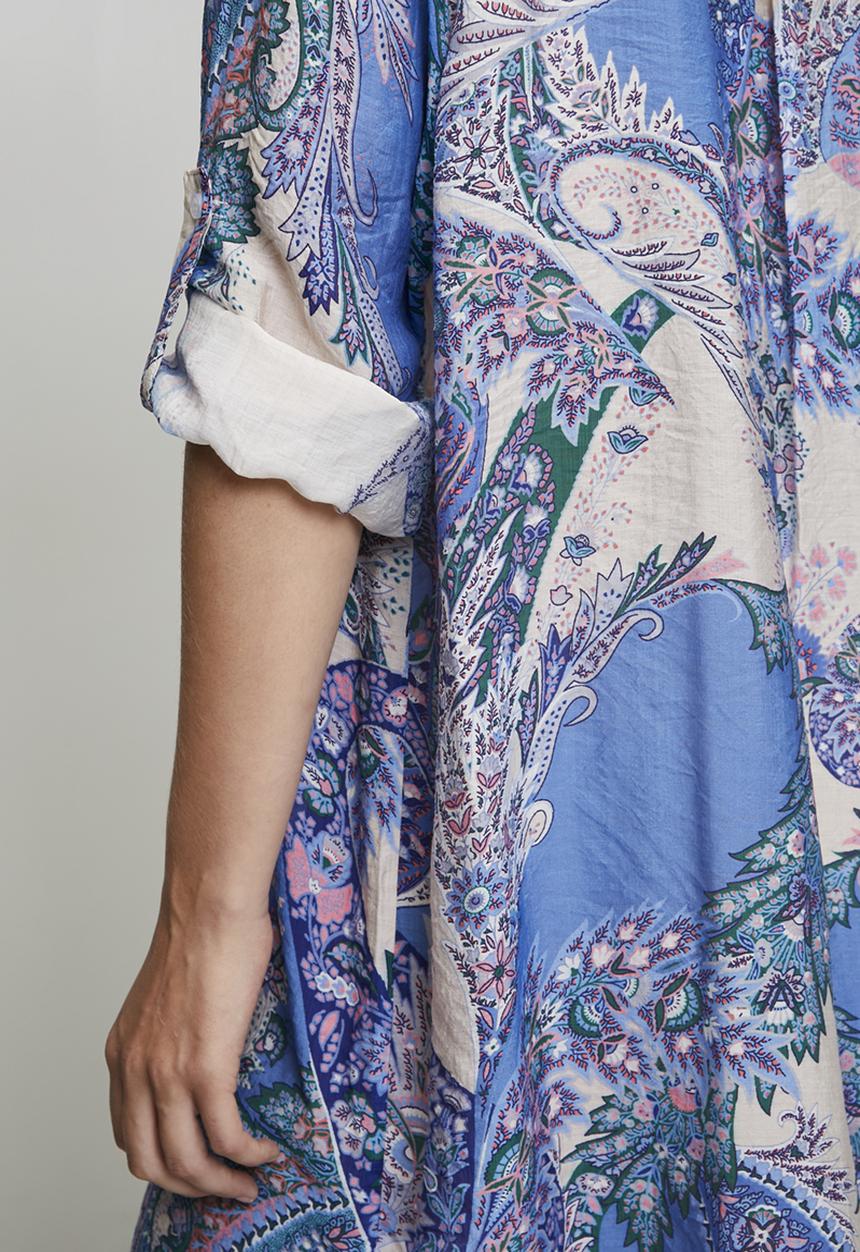 Stella Morgan - Long sleeve Button Through Sheer Printed Blouse - Blue