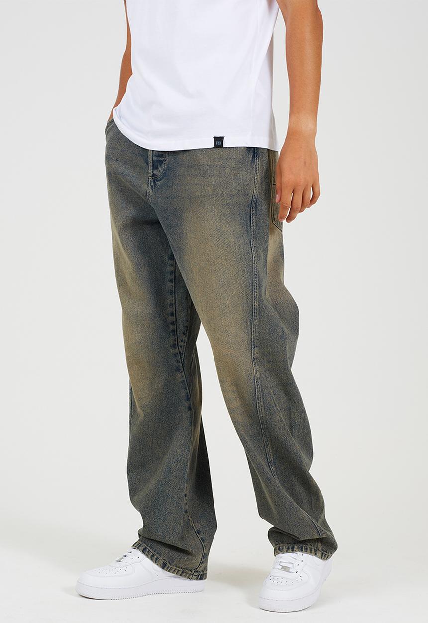 Brave Soul - Wide Leg Denim Jean - Mid Blue Vintage Wash Long Length