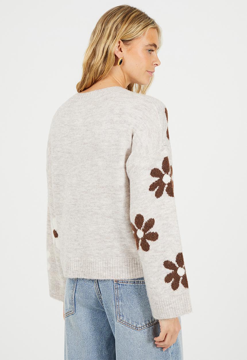 Brave Soul - Jacquard Floral Knit Jumper - Lt. Mink Melange