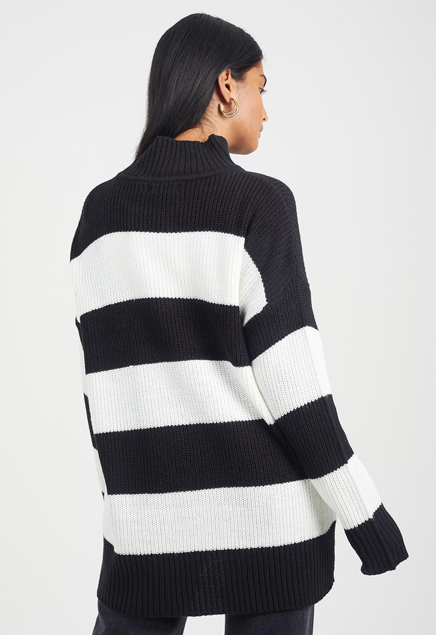 Brave Soul - Oversized Turtle Neck Stripe Jumper - Black/White